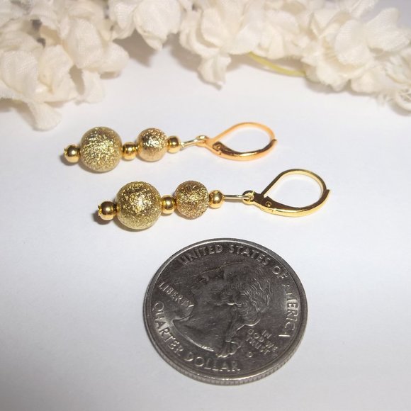 Gold Earrings Small Minimalist Style Dangle Drop Jewelry Gift Idea for Her 5815 - Picture 6 of 9